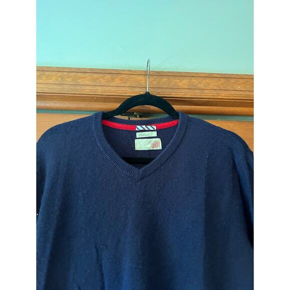 1901 Men's V Neck Cashmere Wool Pullover Sweater Long Sleeve Navy Blue Size L - Picture 2 of 9